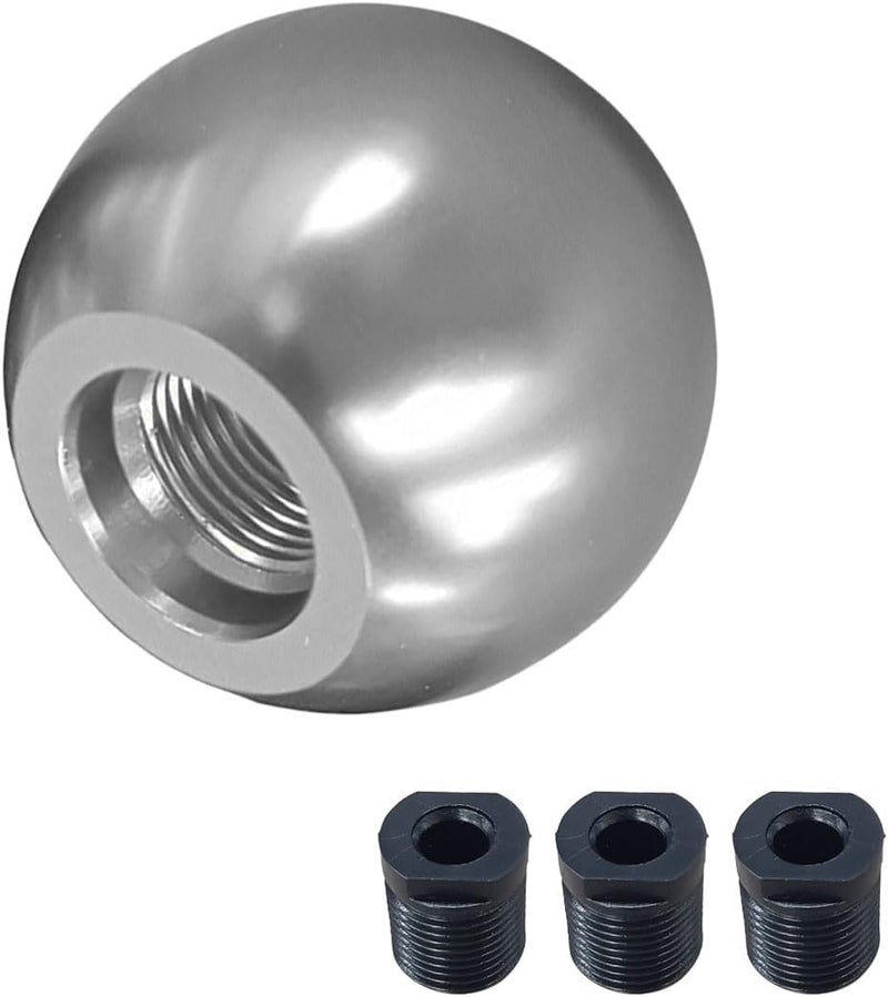 BDZMC Car Round Ball Gear Shift Knob, Aluminum Alloy Gear Shift Stick Head for Most Manual Vehicles with 3 Adapters M8, M10, M12 (Silver) - Image 1